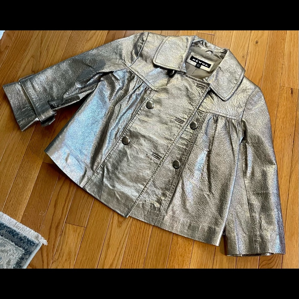 Revue Silver Metallic Button Front Cropped Jacket Size S